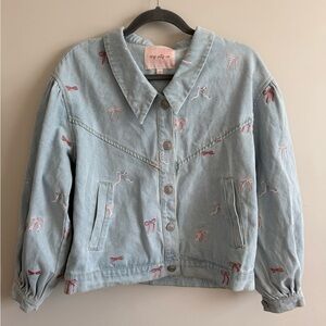 Ivy City Co Denim Jean Jacket Embroidered Bows Size XXS